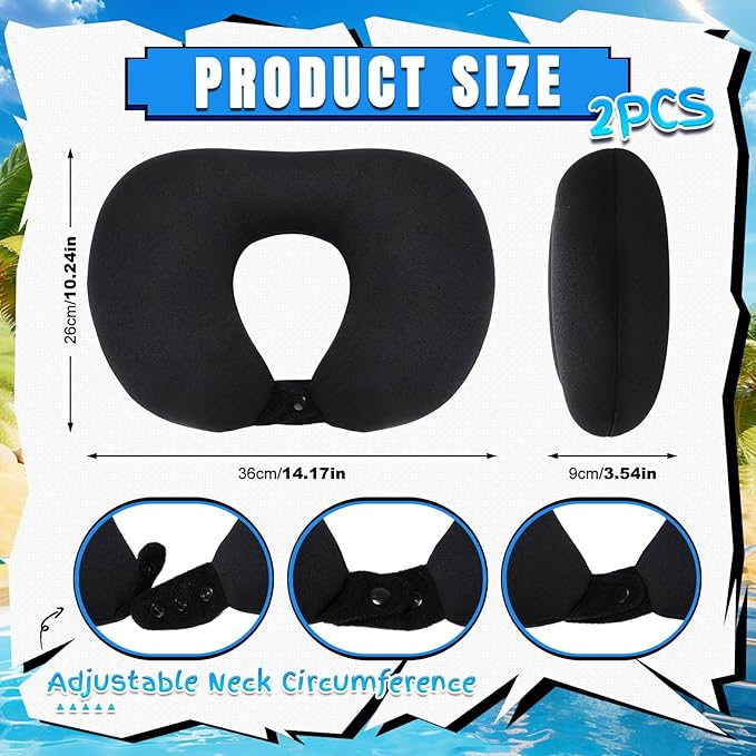 Sieral 2 Pack Neoprene Swim Collar Float, 14.2 x 10.2 x 3.5 Inch Non-Inflatable Head Neck Support Pillow Float Swimming Neck Pillow for Pool Water Training, Bath, Shower, Spa, Travel and Home, Black