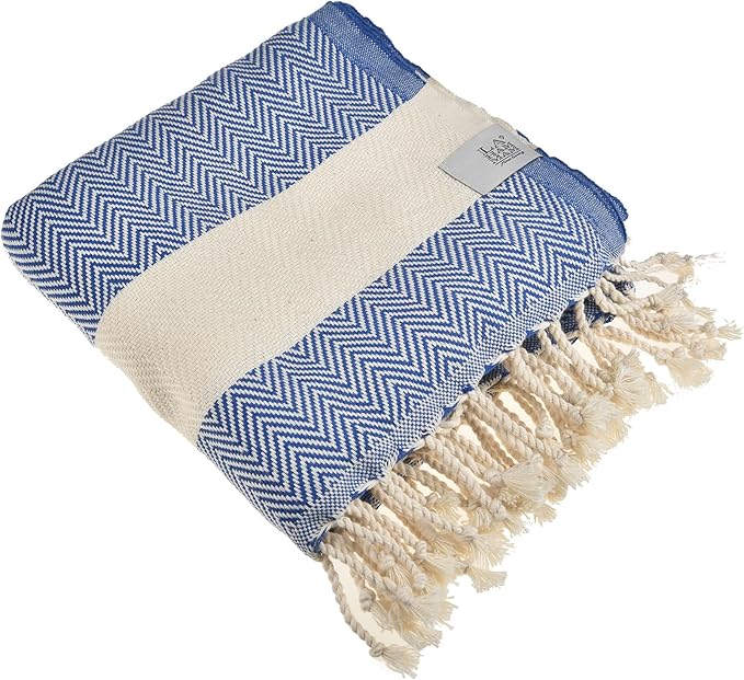 Beach Towel | Cotton Beach Towels, Easy to Carry, Sand Free, Highly Absorbent, Quick Dry, Turkish Towels for Travel Camping Bath Sauna Beach Gym Pool Yoga SPA by Lahammam, Herring, Blue