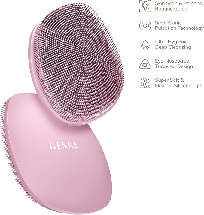 GESKE SmartAppGuided™ Facial Brush | 4 in 1 | Professional Facial Cleansing Brush | Skin Cleansing Silicone Facial Brush | Routine Skincare | Gentle Cleansing | Facial Cleanser