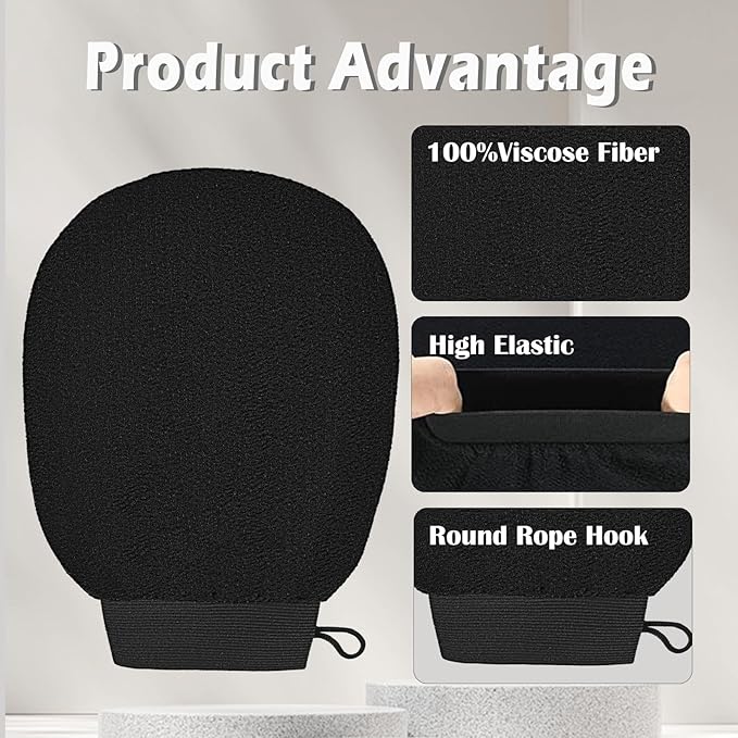1 Pair Exfoliating Glove, Scrubbies for Body, Body Exfoliator, Exfoliating Washcloth（Black+Black）