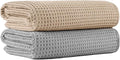 MICROFI New Microfiber Waffle Bath Towels, 2 Pieces, Soft, Absorbent, Fast Drying, Lint Free 430 GSM (Beige+Silver)