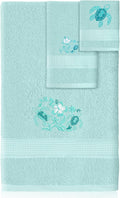 3 Pcs Rustic Sea Turtle Bathroom Towel Set Farmhouse Embroidered Sea Turtle Towels Vintage Decorative 100% Cotton Bath Towel Highly Absorbent Elegant Summer Decor Set for Bathroom