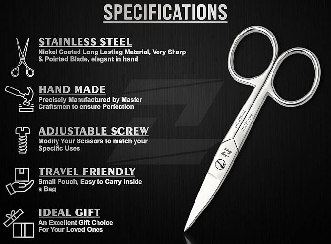 Nail Scissors Curved for Women and Men, Long Lasting Sharp Nickel Plated for Manicure and Pedicure, German Quality Multipurpose Professional Eyebrow Scissors