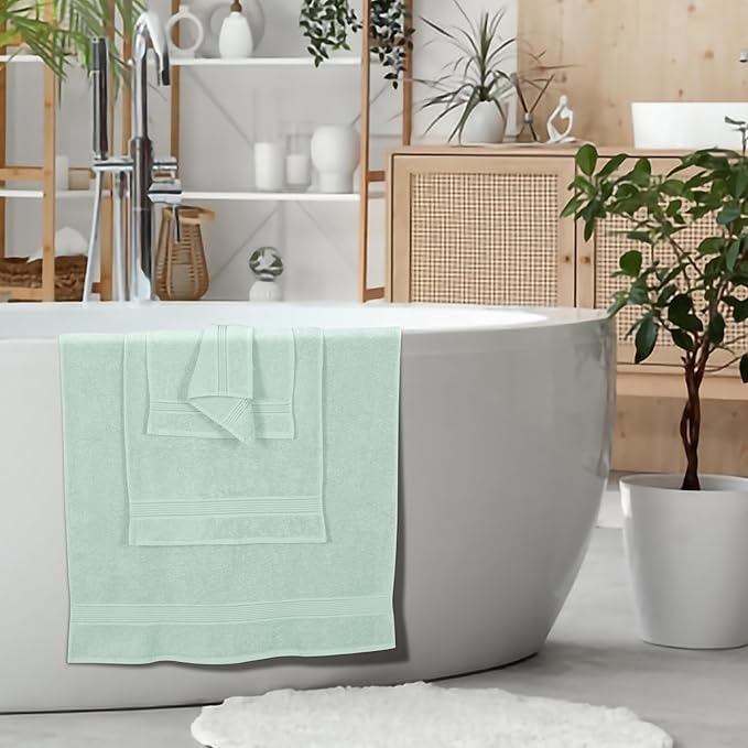 Elvana Home Ultra Soft 6 Pack Cotton Towel Set, Contains 2 Bath Towels 28x55 inch, 2 Hand Towels 16x24 inch & 2 Wash Coths 12x12 inch, Ideal Everyday use, Compact & Lightweight - Sea Green