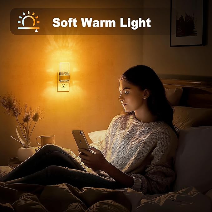 JandCase Night Lights Plug into Wall, Dusk to Dawn Sensor, 2000K Amber Warm White LED, Acrylic Bubble Design, 0-100lm Adjustable Brightness, 2-Pack for Bedroom, Bathroom, Living Room, Hallway