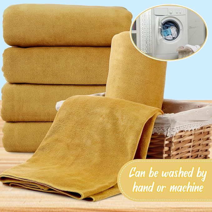 SmoothNovelty 16 Pack Microfiber Bath Towels Bulk 27'' x 60'' Oversized Beach Towel Highly Absorbent Extra Large Soft Drying for Shower Pool Salon Sauna Bathroom Gym Party (Simple,Camel)