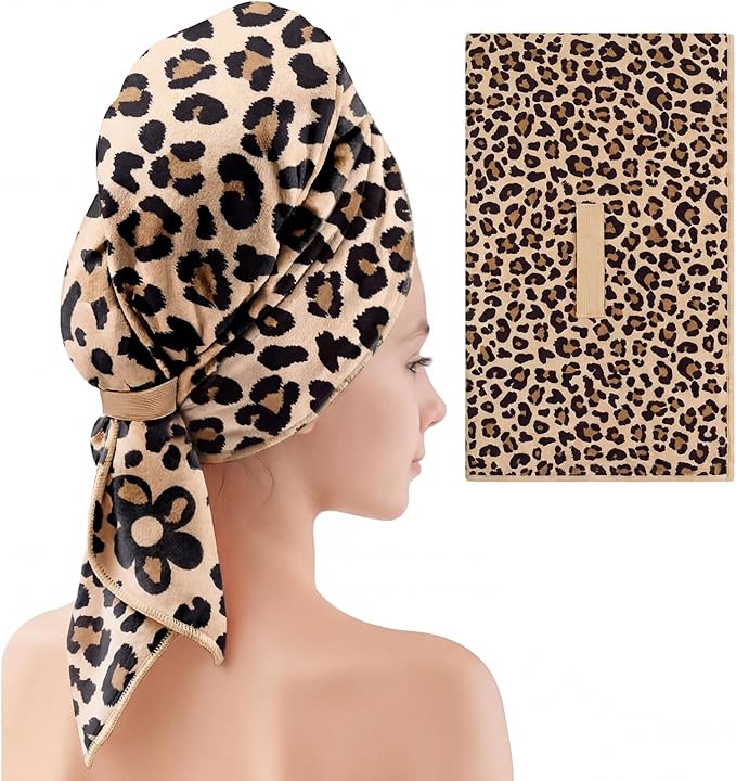 1 Pcs 40 x 24 Inches Large Microfiber Hair Towels Quick Dry Hair Towel Wrap for Women, Suitable for Home, Recreation, Beach, Yoga, Gym, Camping, Etc (Leopard)