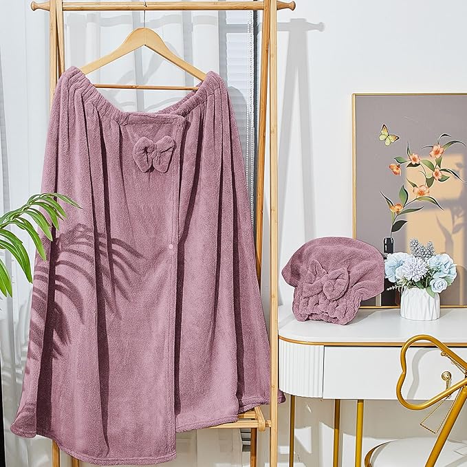 Xtinmee 2 Sets Plus Size Womens Wrap Towel with Hair Towel Bath Towel Wrap Shower Dress Towel Spa Wraps for Women's Bathrobe (Purple)