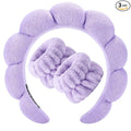 Zkptops Spa Headband for Washing Face Wristband Set Sponge Makeup Skincare Headband Terry Cloth Bubble Soft Get Ready Hairband Women Girl Puffy Padded Headwear Non Slip Thick Hair Accessory(Purple)