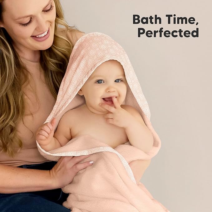 KeaBabies Hooded Baby Towel for Newborn - Viscose Derived from Bamboo Large Baby Bath Towels with Hood for Boys, Girls, Toddler, Extra Absorbent & Soft Newborn Bath Essentials (Pink Crystal, Regular)
