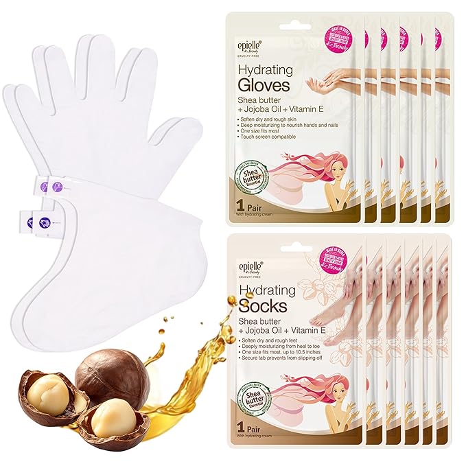 Epielle Hydrating Hand & Foot Masks, Relieve and Soften Dry, Overworked Skin, Self Care Gifts for Women, Spa Kit, Mothers Day Gifts, 6 Moisturizing Gloves & 6 Moisturizing Socks