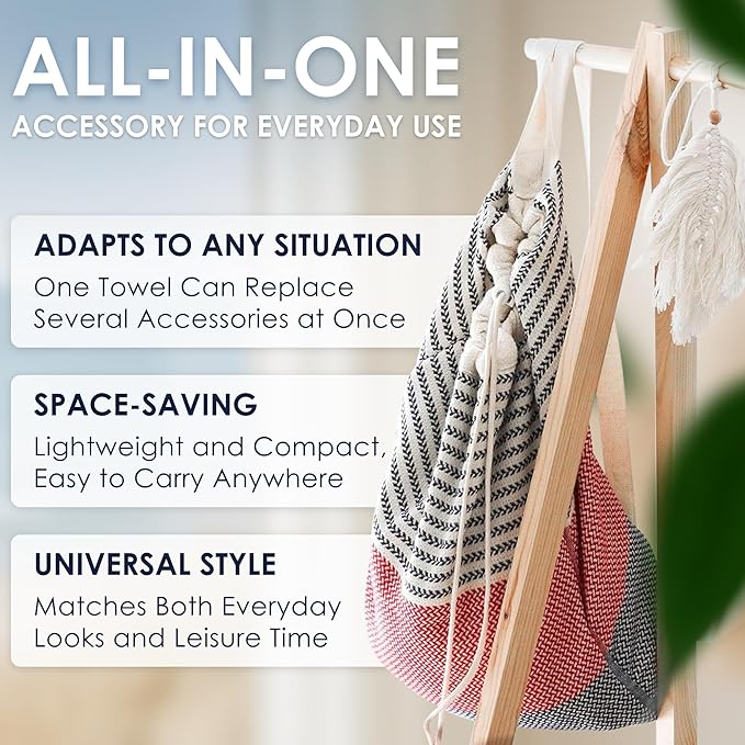 ATANI Turkish Beach Towel (71x39 Inches), Converts to a Bag, Oversized 100% Cotton Bath Towels Lightweight Quick-Dry Beach Blanket for Travel, Picnic, Camping, Yoga and Pool (Red x Navy Blue)