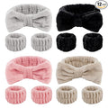 CIEHER 12 PCS Makeup Headband for Women Wrist Washband Scrunchies Cuffs for Washing Face, Soft Bow Hair Band Matching Wristbands, Spa Headband Coral Fleece Bow Headbands for Girls