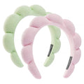 Ztomine Spa Headbands - Set of 2 Terry Cloth Face Wash Headbands for Makeup Removal, Mask (Pink + Light Green)