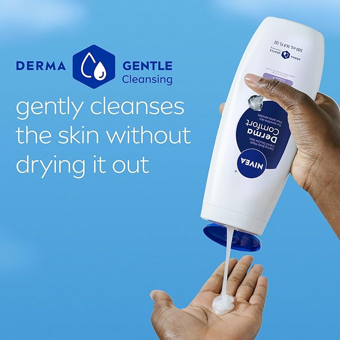 NIVEA Derma Comfort Caring Body Wash for Sensitive Skin, Body Wash with Hyaluronic Acid, Mothers Day Gifts, 16.9 Fl Oz Bottle, Pack of 3