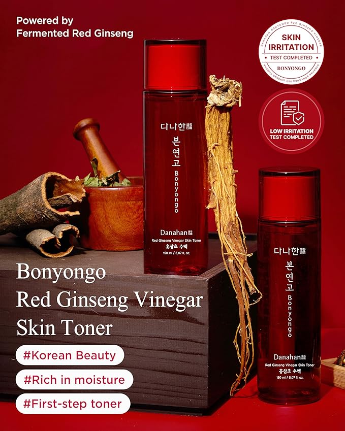 DANAHAN Bonyongo Red Ginseng Vinegar Toner – Rich Essence Toner for Dry & Mature Skin | 6-Year Fermented Ginseng for Anti-Aging & pH Balance | Korean Hanbang Skincare, 5.07 fl oz