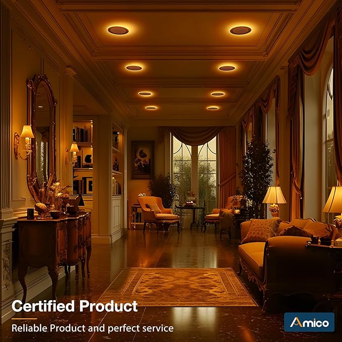 Amico 6 Pack Black 6 Inch 5CCT LED Recessed Ceiling Light with Night Light, 2700K/3000K/3500K/4000K/5000K Selectable Ultra-Thin Lighting, 12W=110W, 1100LM, Dimmable Canless Wafer Downlight - ETL&FCC