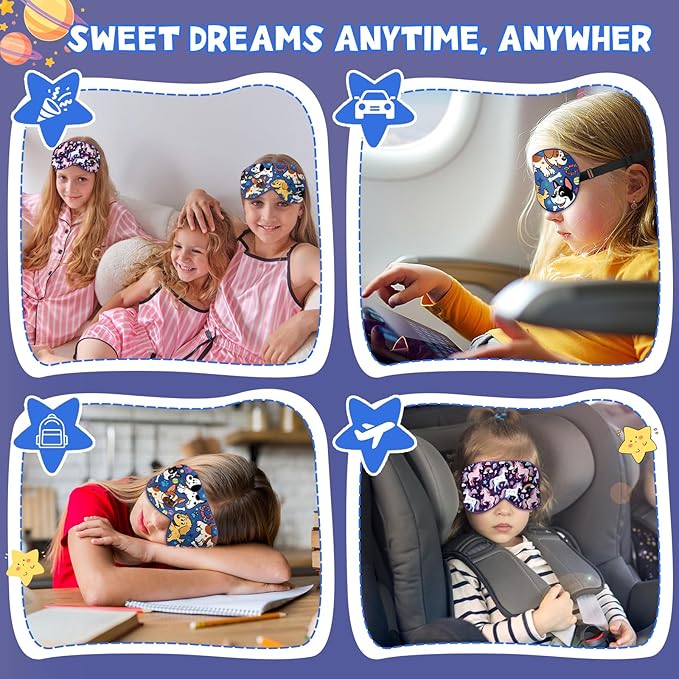 Silk Kids Sleep Mask: 100% Mulberry Silk Eye Mask, Sleeping Masks with Adjustable Strap, Soft & Light-Blocking Printed Kid Eye Cover for Boys Girls Teens Aged 5-15 (Horse Theme)