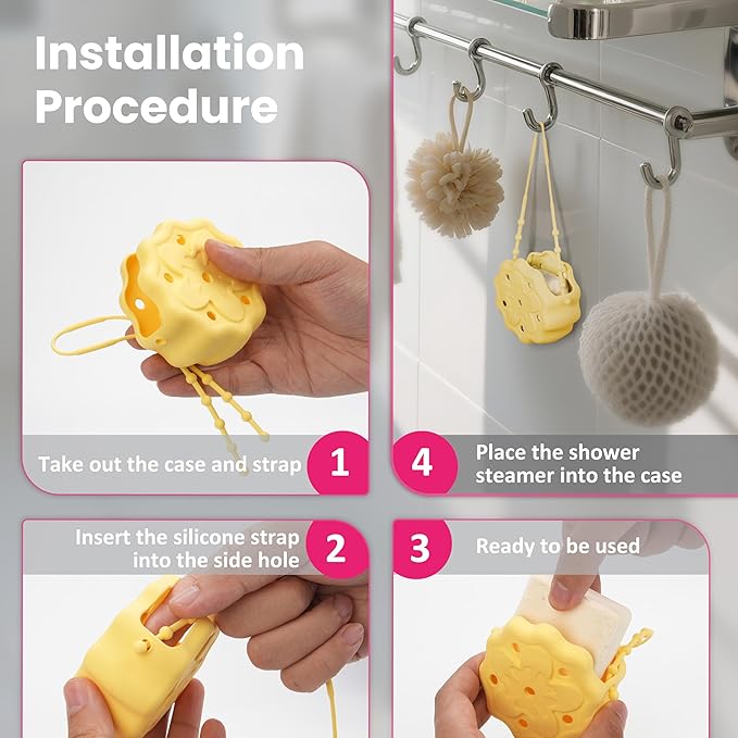 2 Packs Silicone Shower Steamer Tray/Holder, Durable Steamer Hanger, Aromatherapy Diffuser Containers, Bathroom Accessories for Yoga Decor, Yellow and Blue