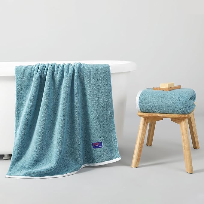 REDKISS 100% Cotton 2 Pack Luxury Bath Towels 27 x 54 Inches, Oversized Bath Towel Set, 600 GSM Ultra Soft Highly Absorbent Quick Drying Towels for Bathroom, Gym, Spa, Hotel, Sky Blue