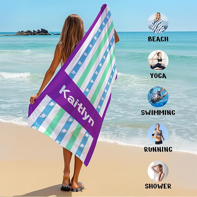 JML Custom Beach Towel with Name, Personalized Microfiber Beach Towel with Name, Large, Soft, Quick Dry & Absorbent for Swim, Pool,Adult,Summer Holiday,Vacation,Travel,Gift for Anniversary, Birthday