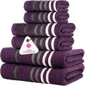 CASA COPENHAGEN Exotic 6Pcs 100% Egyptian Cotton Designer Towels Gift Set- Dark Purple, 550GSM,2Bath2Hand2Washcloths,Bath Towels for Bathroom (Box Pack,Gift Ribbon Set for Women & Men)