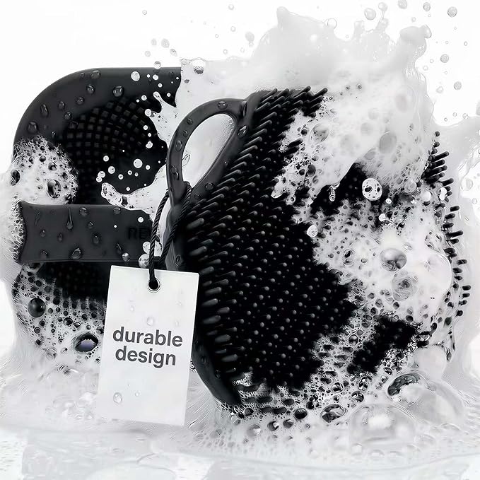 Silicone Body Scrubber for Shower - Exfoliating Body Brush with Non-Slip Grip - Durable Loofah Alternative - Soft Bristles for Gentle Cleansing, High Lather & Quick Drying, Black