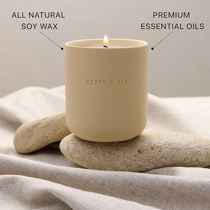 Craft & Kin Scented Candles | Soy Blend with Cotton Wick | Long-Lasting Holiday Candle, 40-Hour Burn | Ceramic Jar, Perfect & Winter Candles Home Scent (10 oz, Neroli & Jasmine)