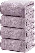 SEISSO Bath Towels 4 Pack Large Bathroom Bamboo Viscose Towels 35” x 63” Plush Soft Bath Towel for Shower Extra Absorbent Jumbo Bath Sheet - Multipurpose Use as Sports, Travel, Fitness, Yoga (Purple)