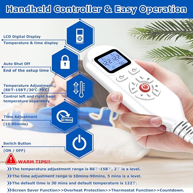 CAMECO Electric Heated Mittens for Hands & Fingers, Heating Pad & Gloves for Carpal Tunnel, Arthritis, Tendonitis Pain Relief, Auto Shut Off Heat Therapy Hands Warmers for Men Women, 86-158℉ (A Pair)