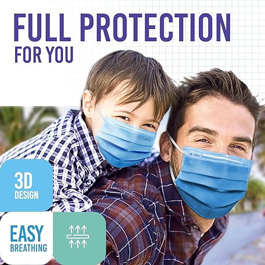 Medtecs Kids Face Mask Disposable - 2 Sizes Option (Child/Youth) 50 PCs - Comfy 3-Ply Breathable Children Masks, The Better Choice - Youth | Cobalt Blue