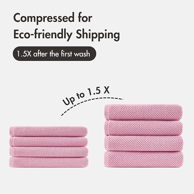 Madison Park 4-Piece Bath Towel Set for Bathroom 30" x 56" Large Diagonal Ribbed, Pink - 100% Cotton Soft Quick Dry & Absorbent Gift | Zero Twist, 500 GSM, Oeko-TEX, Hotel Quality
