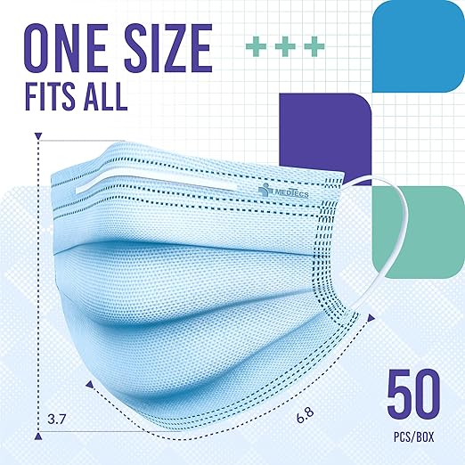 Medtecs Face Mask Disposable – Available in 50 & 2,000 pcs – ASTM Level 1, 3-Ply Breathable, Soft Fit – Adult Size – Ideal for Commuting & Daily Wear