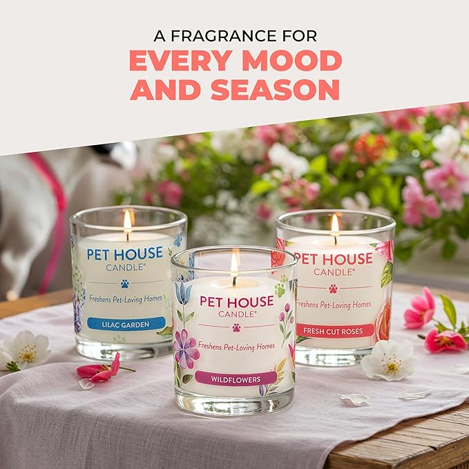 Pet House Candles, Clean Burning, Long Lasting Candles for Pet Odor, Plant-Based, 60 Hour Burn Time - Ruby Red Grapefruit, 9 oz, 2 Pack