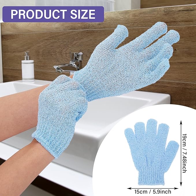 Sibba 3 Pair Bath Gloves for Shower Natural Loofah Exfoliating Wash Gloves for Body and Face, Dead Skin Remover, Double Sided Microfibre Shower Body Gloves for Adults and Kids