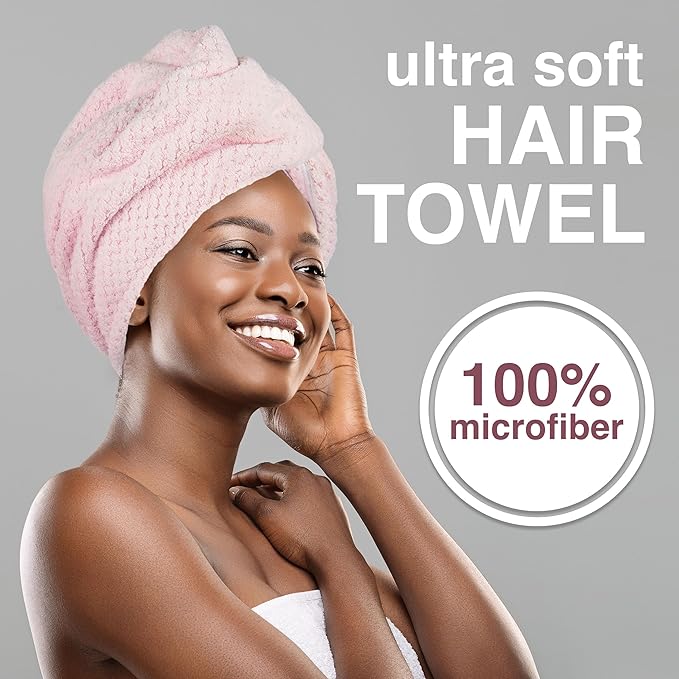 EXPRESSIONS Microfiber Hair Towel in Pink - 1pc Super Soft Ultra Absorbent Hair Towel, Luxury - Less Frizz