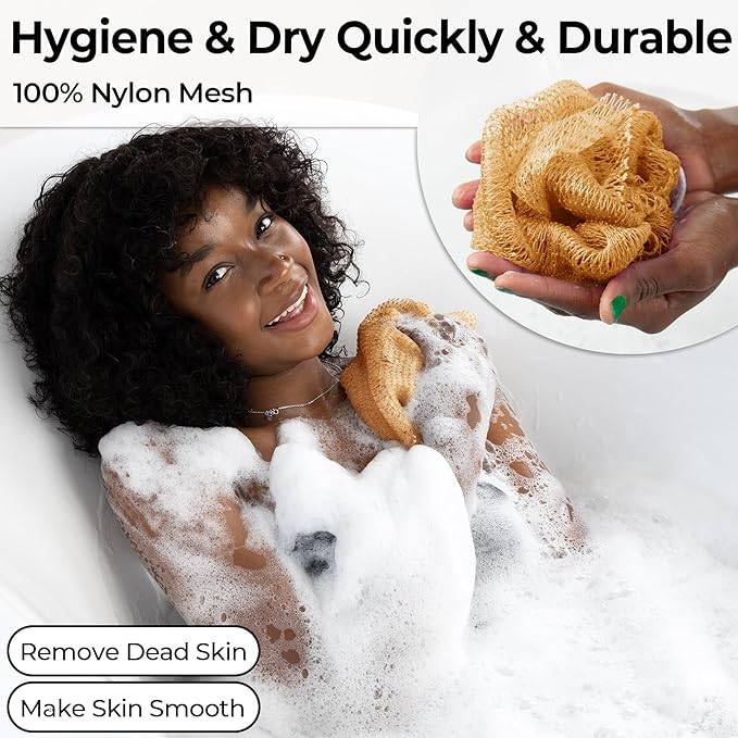 Authentic African Net Sponge with Knots - Afro Scrubber Bath Loofah Exfoliating Net Sponge for Shower - 4 Pack African Bath Sponges Exfoliator for Most Skin Types Back Scrub Washer Accessories