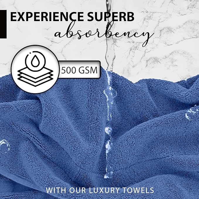 KAHAF COLLECTION 100% Cotton Bath Towels, 24x48 Pack of 6 Towels, Quick Dry, Highly Absorbent, Soft Feel Towel, Gym, Spa, Bathroom, Shower, Pool, Luxury Soft Towels (Blue, 24x48-6 Pack)