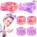 6 Pack Spa Headband with Wristbands: Washing Face Facial Makeup Skincare Headbands for Women Teen Girls - Soft Coral Fleece Elastic Hair Wraps for Easter Basket Stocking Stuffers Valentines Day Gifts