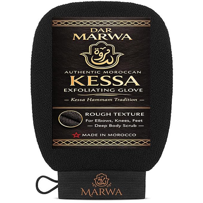 Moroccan Kessa Exfoliating Glove Rough – Deep Hammam Body Scrub Mitt by Dar Marwa – Dead Skin & Callus Remover – Heavy Duty – Made in Morocco