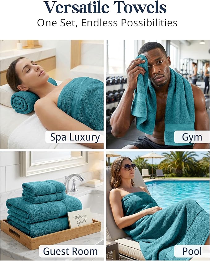 LANE LINEN Luxury Cotton Bath Towel Set of 16 - Soft, Absorbent & Quick Dry - 4 Bath, 8 Washcloths, 4 Hand Towels for Bathroom - OEKO TEX Certified - Smart & Durable Choice for Every Home - Sea Port