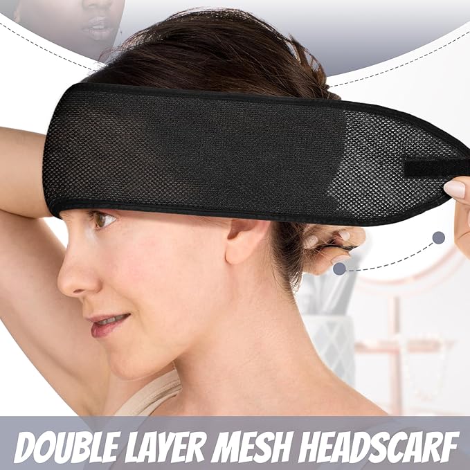 Xuhal 4 Pcs Mesh Hair Wraps for Black Women Sleeping Cap Hair Wrap Nets Spa Headbands for Sleeping Wash Face Make up(Black)