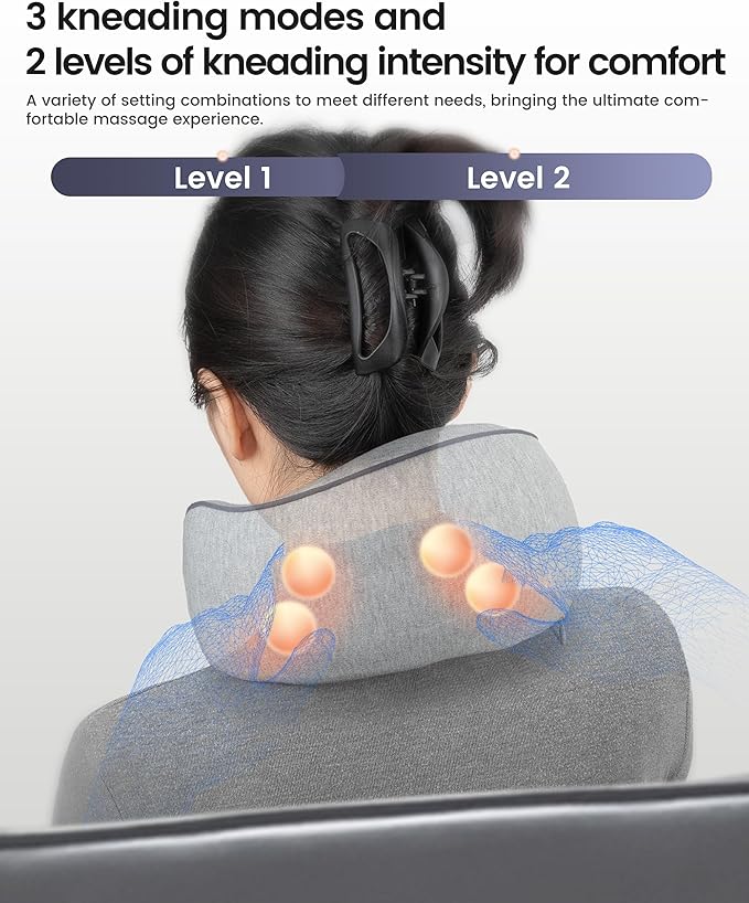 CILI Cordless Neck Massager Pillow with Heat, Shiatsu Neck Massager for Pain Relief Deep Tissue,Heated Massage Pillow for Travel,3 Adjustable Intensity, Mothers Day Gifts