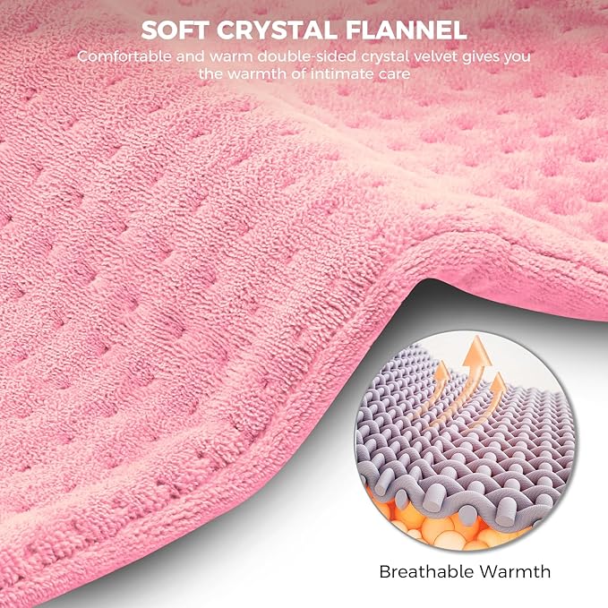 NOWWISH Heating Pad for Back Pain Relief & Period Cramps, 33x17 Inches Large Electric Heating Pad with 10 Heat Settings, Timer & Auto Shut-Off, Machine Washable, Mothers Day Gifts for Mom Women, Pink