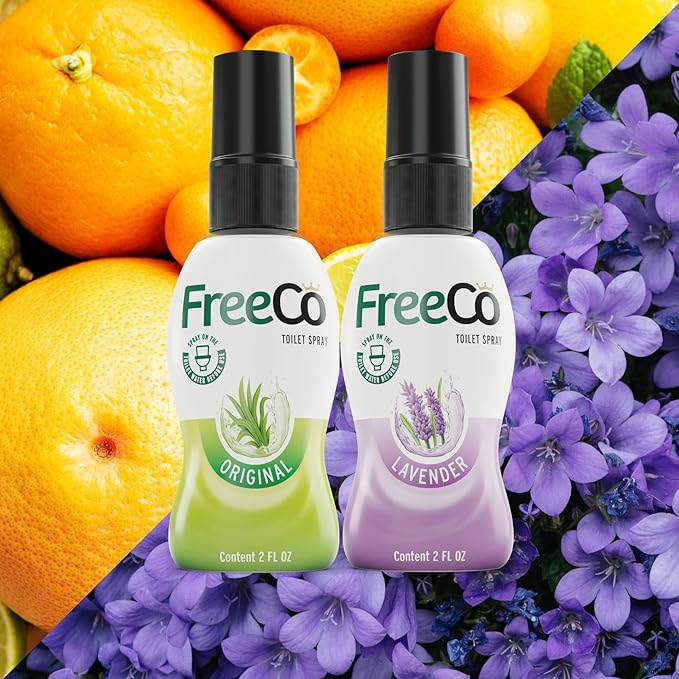 Freeco Before-you-go Toilet Spray | Stops odour Before it Begins with Essential Oils | Ideal for Home, Office, Public Spaces & Travel | Pack 1x60ml, Citrus Scent (2 Pack, Mix (Citrus, Lavender))