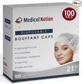 Medical Nation 21" Disposable Bouffant Caps | Pack of 100, White | Hairnets, Non-Woven, Non-Pleated Head Hair Covers |For Medical, Labs, Nurse, Tattoo, Food Service, Hospital, Cooking - Size 21" White