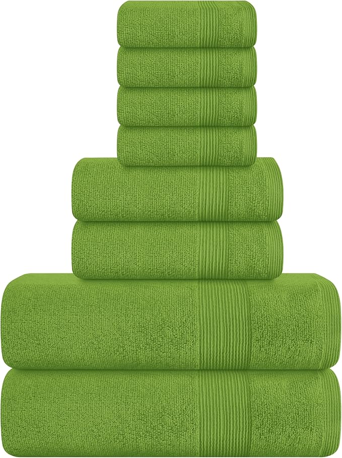 Belizzi Home 8 Piece Towel Set 100% Ring Spun Cotton, 2 Bath Towels 27x54, 2 Hand Towels 16x28 and 4 Washcloths 13x13 - Ultra Soft Highly Absorbent Machine Washable Hotel Spa Quality - Green