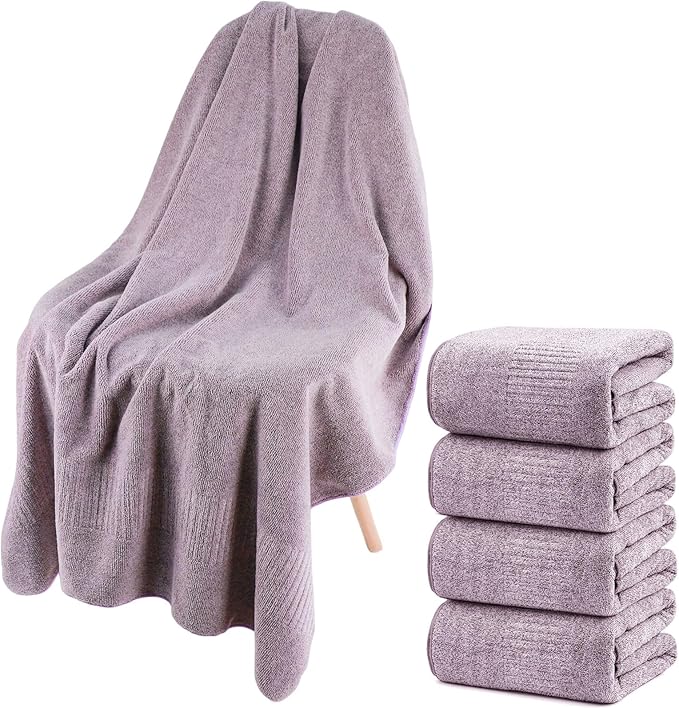 SEISSO 4 Pack Extra Large Bath Towels 63"x35", Bath Sheets for Sensitive Skin 70% Polyester 30% Viscose Fiber from Bamboo, Super Soft, Highly Absorbent & Quick Dry, Oversized Shower Towels