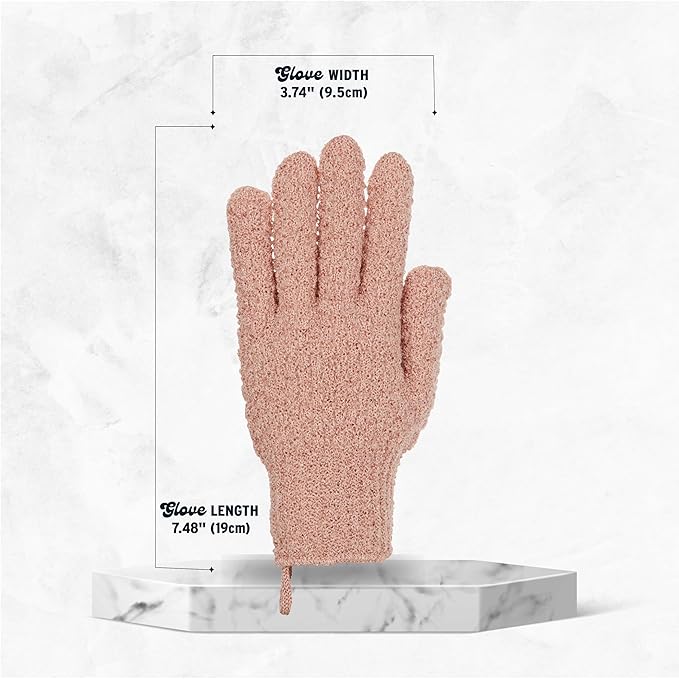 4 Pairs Exfoliating Gloves, 100% Nylon, Dual Texture Body Scrub for Spa, Massage & Dead Skin Removal, Multi-Color Shower Bath Accessories (Blush/Rose Gold)