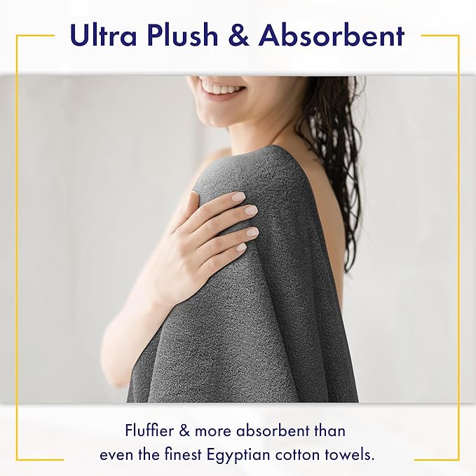 Alusa Home Ultra Soft & Plush Viscose from Bamboo Bath Towels - 700 GSM Luxury Bath Towels - 6 Piece Set - Super Absorbent & Quick Drying (Granite Grey)